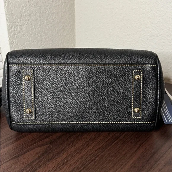 NEW! Dooney & Bourke Black Leather Tassel. Shoulder Bag with Gold Accents - Picture 3 of 9